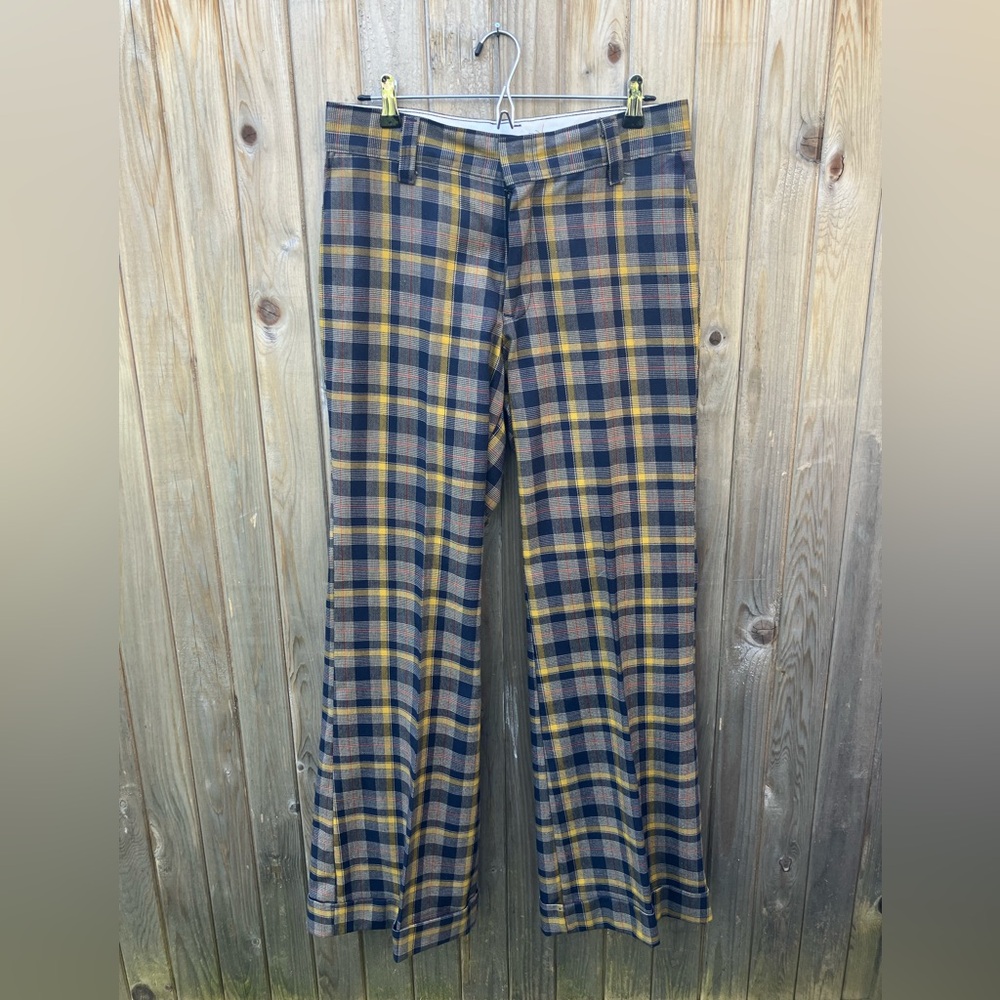 70s Bell Bottom Wide Leg Plaid Pants